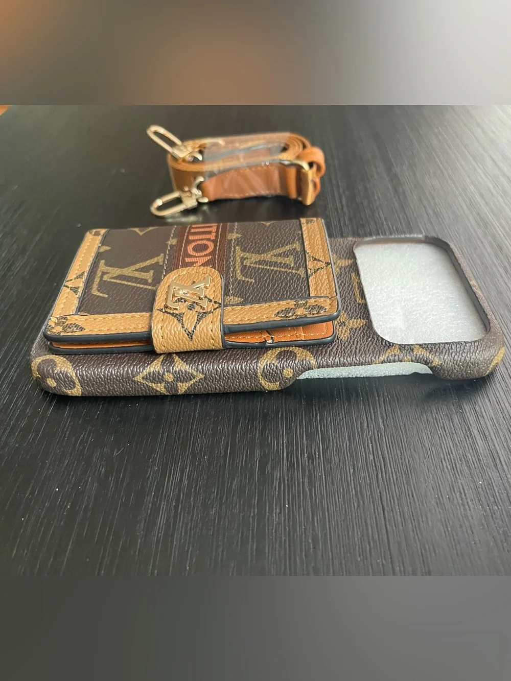 iPhone 17 pro max Brown and Tan Cardholder crossbody Phone Case